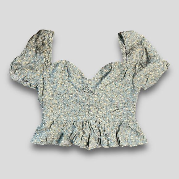 ASTR NWT Y2K PUFF SLEEVE FLORAL COTTAGE FESTIVAL PREPPY NWT TOP BLUE XL - Picture 1 of 11